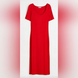 L H&M Ribbed Jersey Dress w Slit